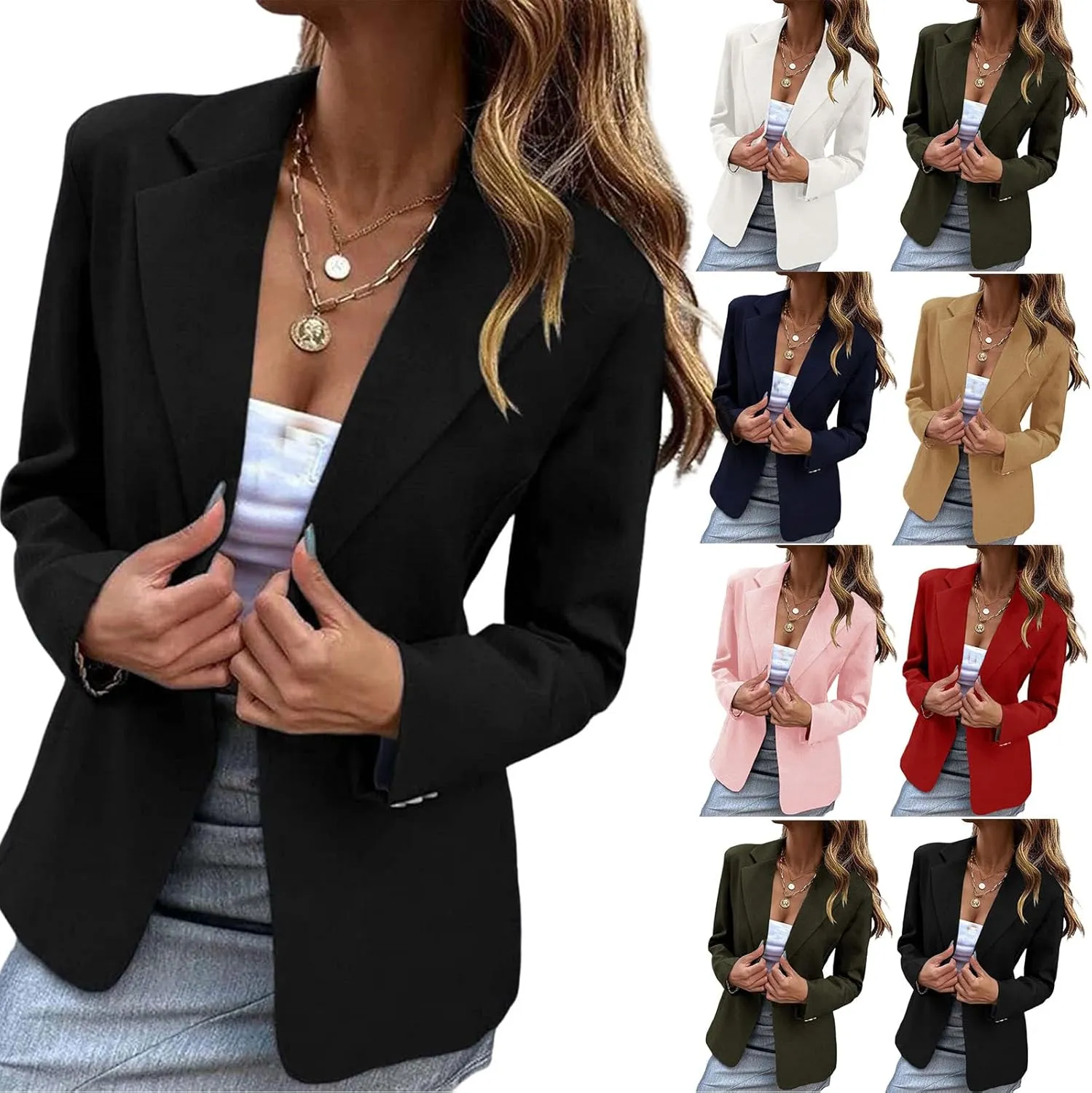 Womens Long Sleeve Blazers One Button Casual Blazer Jacket Dressy Soft Stretchy Cardigan