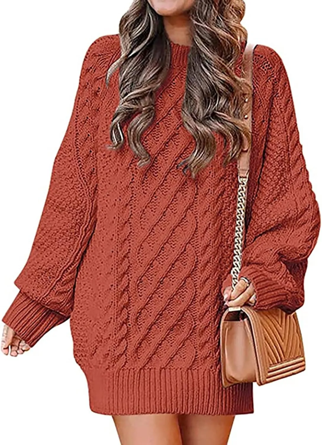 Women's Long Sleeve Oversized Cable Knit Chunky Baggy Loose Pullover Tunic Mini Sweater Dress 2024 Trendy Fall Outfits