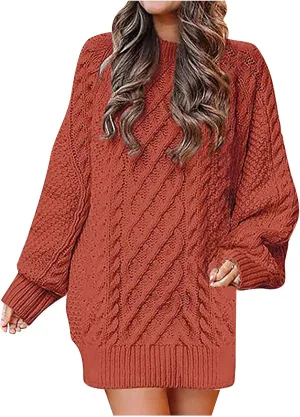 Women's Long Sleeve Oversized Cable Knit Chunky Baggy Loose Pullover Tunic Mini Sweater Dress 2024 Trendy Fall Outfits
