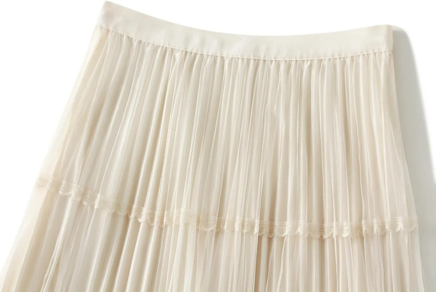 Women's Midi Skirt Elastic High Waist Lace Tulle Skirt Pleated Skirt Two Layered Reversible Skirt