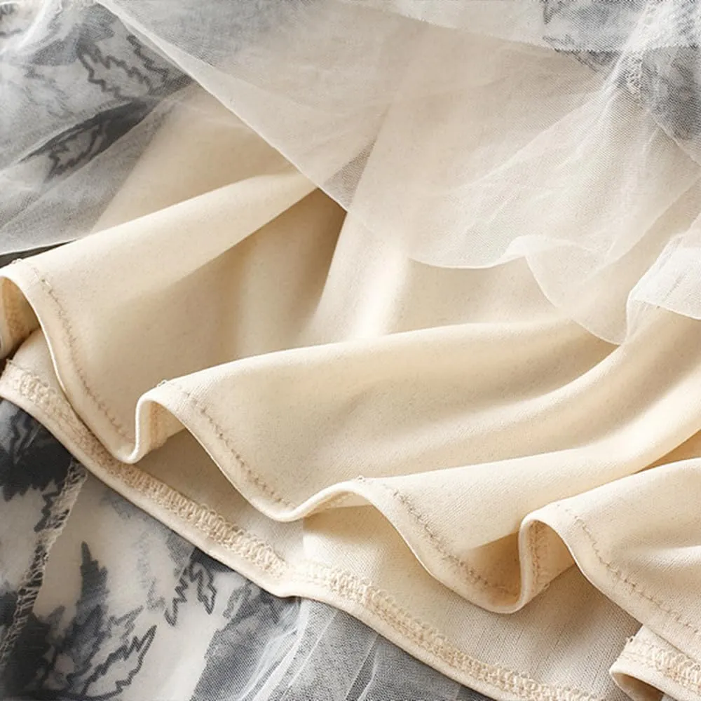 Women's Midi Skirt Tulle Skirt Layered Sequin Pleated Skirt High Waist Gradient Skirt