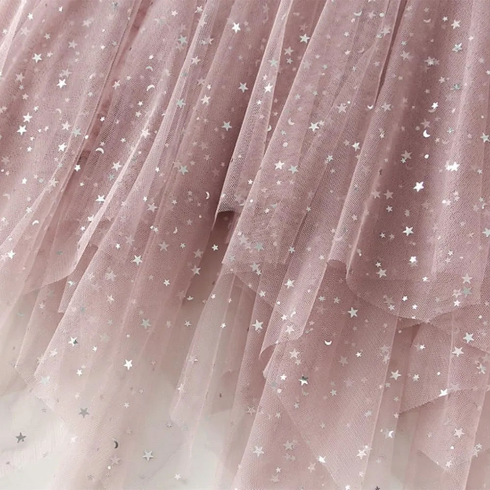 Women's Midi Skirt Tulle Skirt Layered Sequin Pleated Skirt High Waist Gradient Skirt