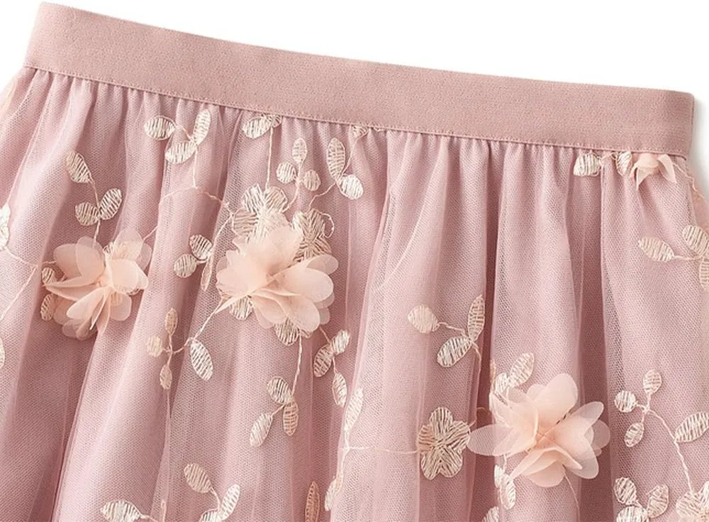 Women's Midi Skirt Tulle Skirt Layered Sequin Pleated Skirt High Waist Gradient Skirt