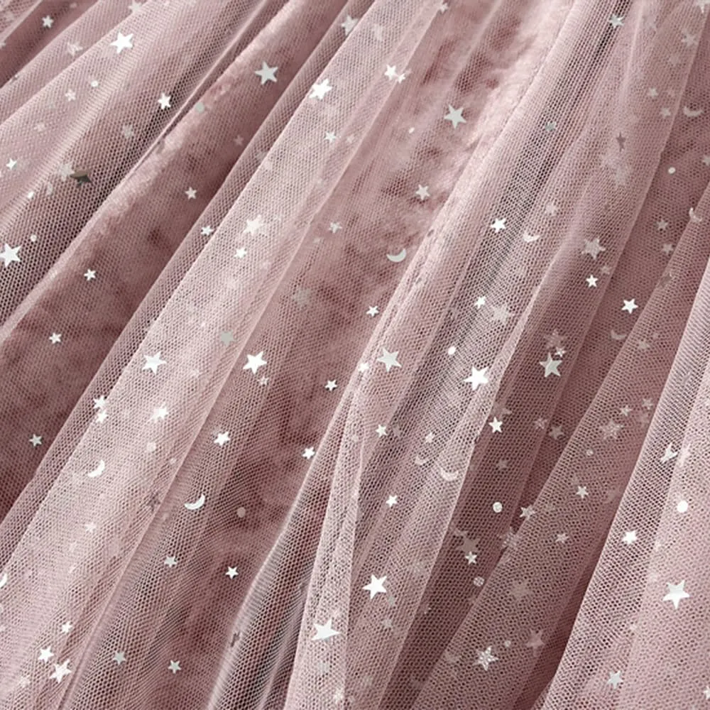 Women's Midi Skirt Tulle Skirt Layered Sequin Pleated Skirt High Waist Gradient Skirt
