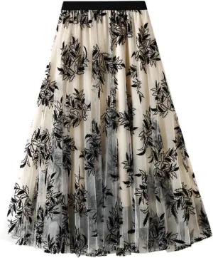 Women's Midi Skirt Tulle Skirt Layered Sequin Pleated Skirt High Waist Gradient Skirt