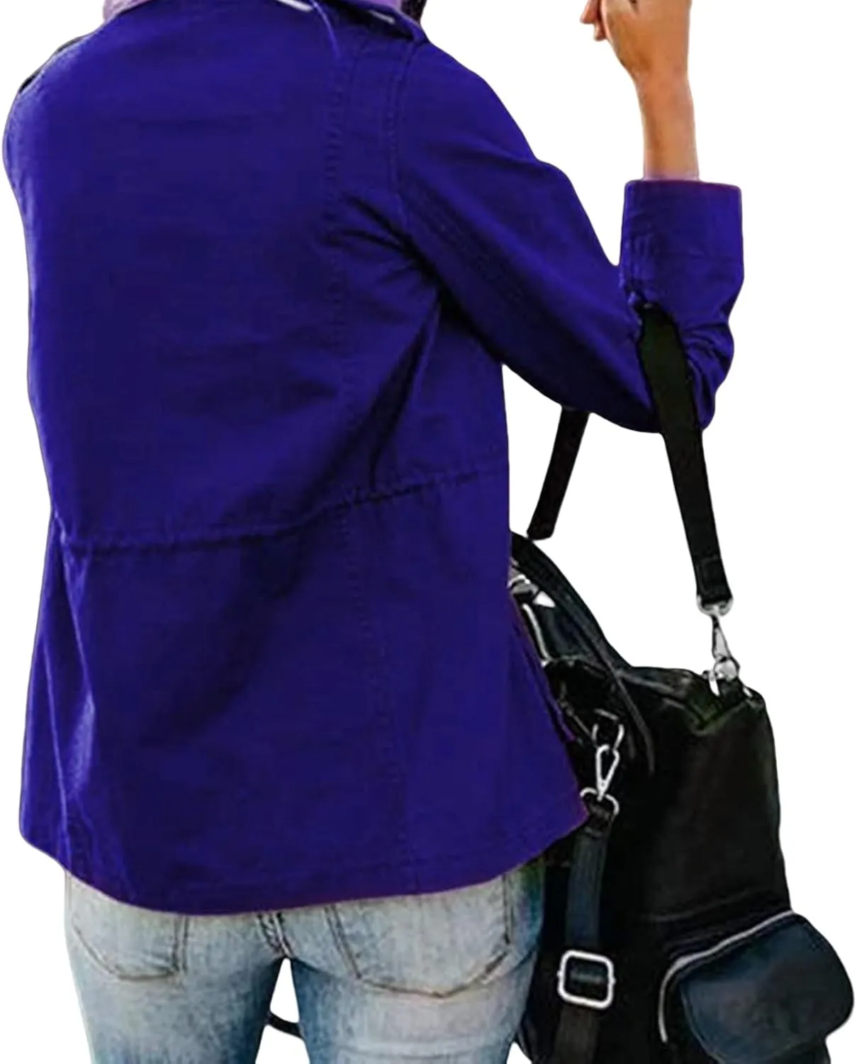 Women's Military Anorak Jackets Zip Up Parka Safari Utility Coats Snap Buttons Outerwear with Pocket