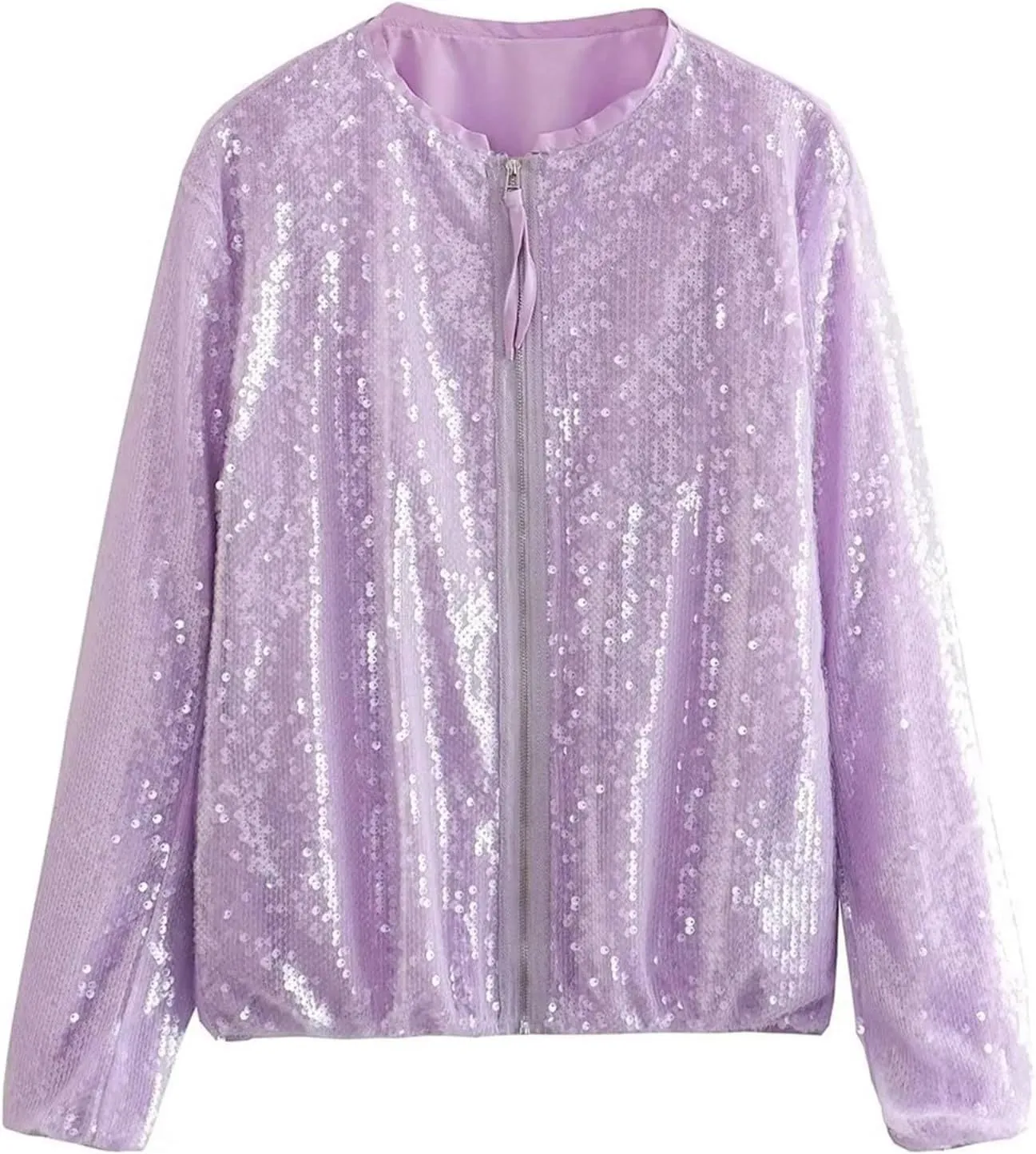 Women's Sequin Jackets Long Sleeve 2023 Winter Baseball Coats Full Zip Sweatshirts Trendy Elegant Party Outwear Tops