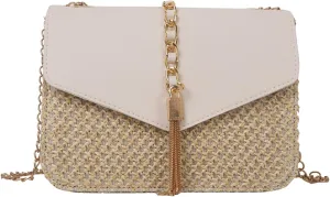 Women's Shoulder Handbags, Beach Straw Bag Small Crossbody Bag Cute Wicker Purses Woven Bags for Women Vacation Shoulder Bag White