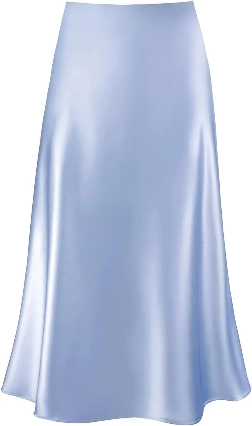 Womens Silky Satin Midi Skirt High Waist Elastic Waist A Line Skirt