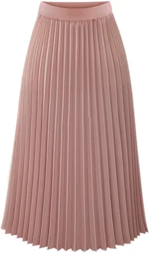 Womens Skirt Boho Leopard Print Midi Long Shirring Solid Pleated Skirts High Waisted Casual A Line Long Skirts