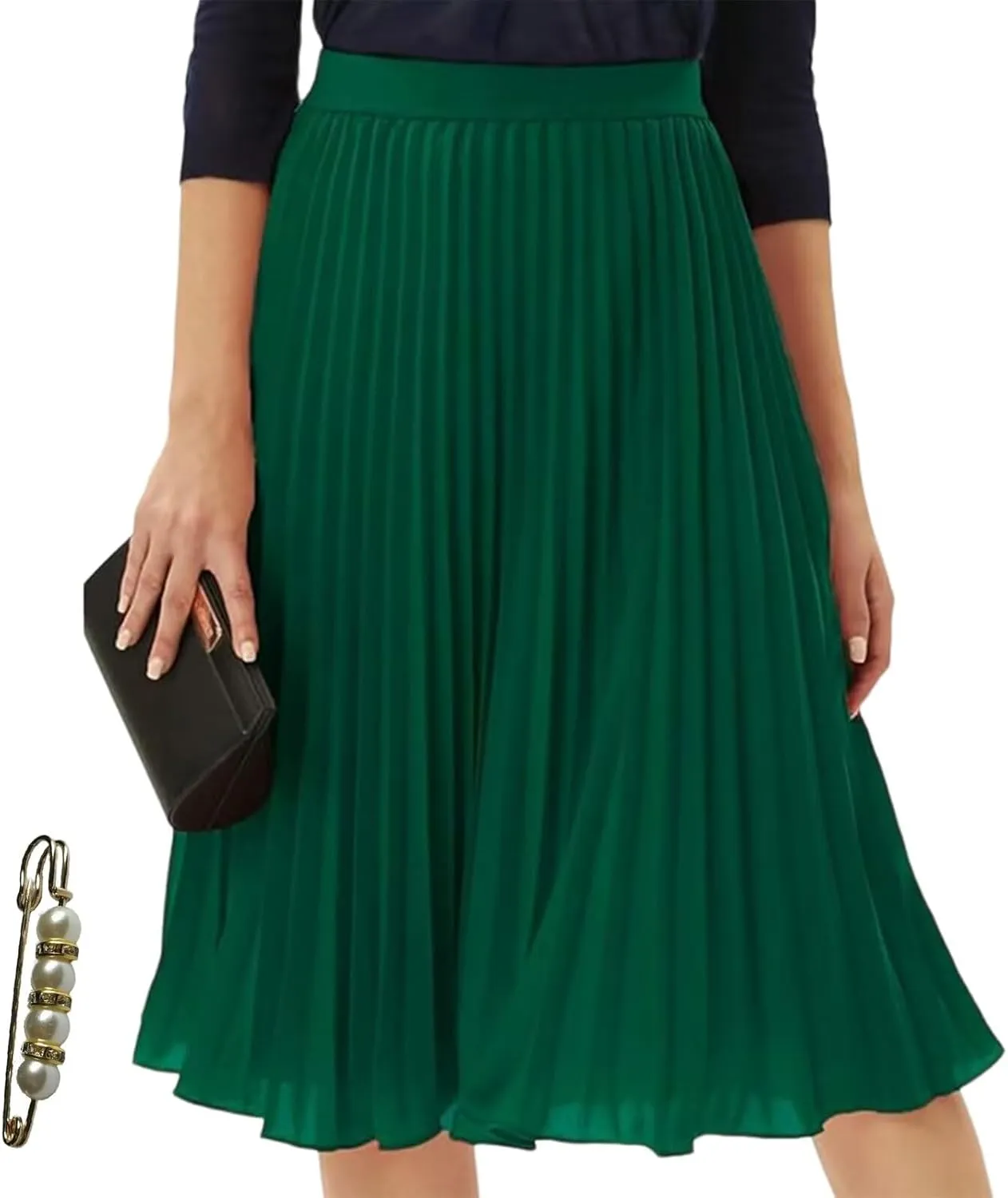 Women's Skirts High Waist Elastic Pleated Chiffon Midi A Line Skirt