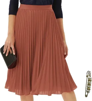 Women's Skirts High Waist Elastic Pleated Chiffon Midi A Line Skirt