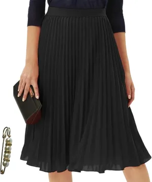 Women's Skirts High Waist Elastic Pleated Chiffon Midi A Line Skirt
