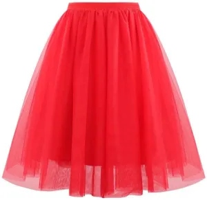 Women's Tulle Skirts Elastic High Waist Pleated Layered Mesh Flowy A-Line Swing Party Midi Long Tutu Skirt