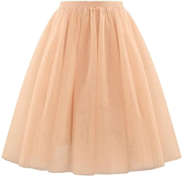 Women's Tulle Skirts Elastic High Waist Pleated Layered Mesh Flowy A-Line Swing Party Midi Long Tutu Skirt