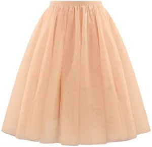 Women's Tulle Skirts Elastic High Waist Pleated Layered Mesh Flowy A-Line Swing Party Midi Long Tutu Skirt
