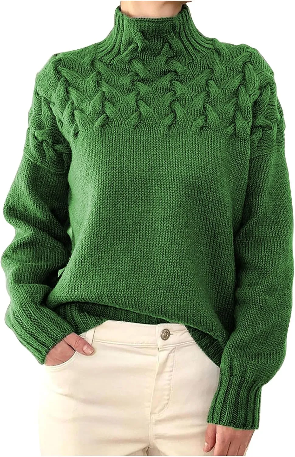 Women's Turtleneck Sweaters Slouchy Knit Chunky Sweater Fall Winter Fashion Cable Weaving Long Sleeve Pullover