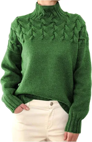 Women's Turtleneck Sweaters Slouchy Knit Chunky Sweater Fall Winter Fashion Cable Weaving Long Sleeve Pullover