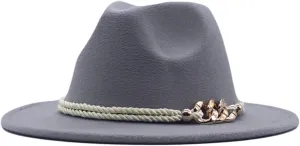 Women's Wide Brim Fedora Panama Hat with Metal Belt Buckle Women Men Stylish Fedora Hats