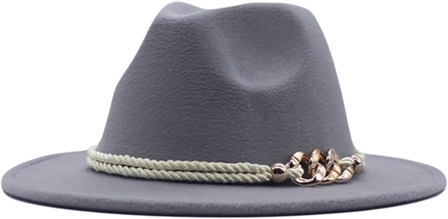Women's Wide Brim Fedora Panama Hat with Metal Belt Buckle Women Men Stylish Fedora Hats