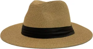 Women's Wide Brim Straw Panama Roll Up Hat Fedora Beach Vacation Sun Hat