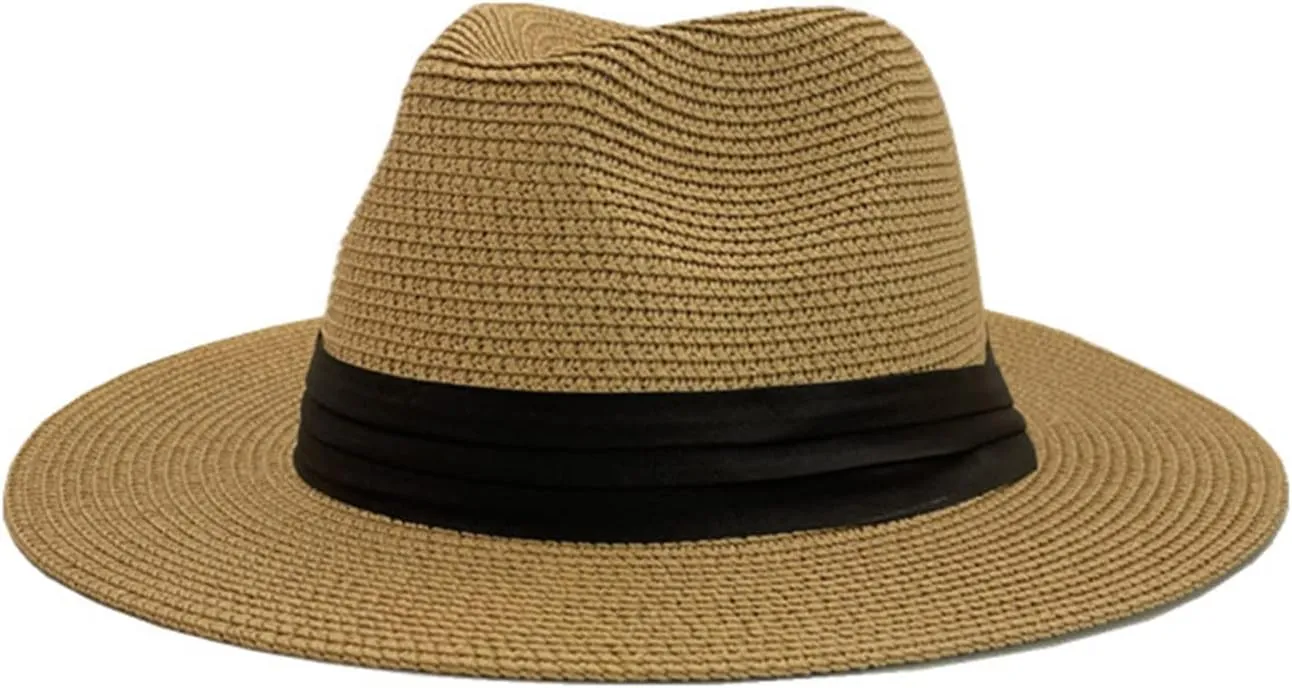 Women's Wide Brim Straw Panama Roll Up Hat Fedora Beach Vacation Sun Hat