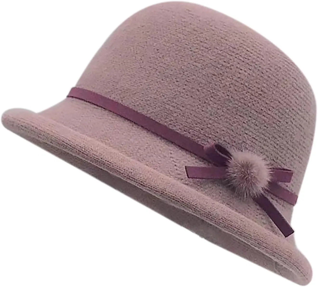 Womens Winter Church 1920s Bowler Bucket Hat Vintage Felt Cloche Cap Winter Floral Fedora Bow Pompom Bowler Hats