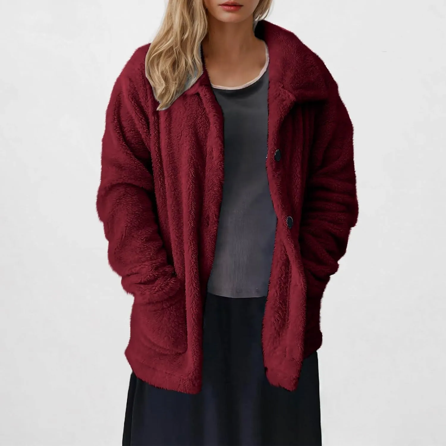 Women's Winter Faux Fuzzy Jacket Oversized Fleece Hooded Long Sleeve Coat Teddy Coat With Pockets Long Winter