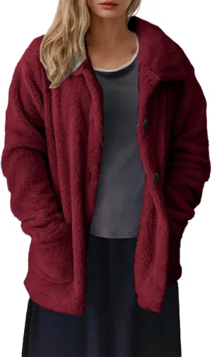Women's Winter Faux Fuzzy Jacket Oversized Fleece Hooded Long Sleeve Coat Teddy Coat With Pockets Long Winter
