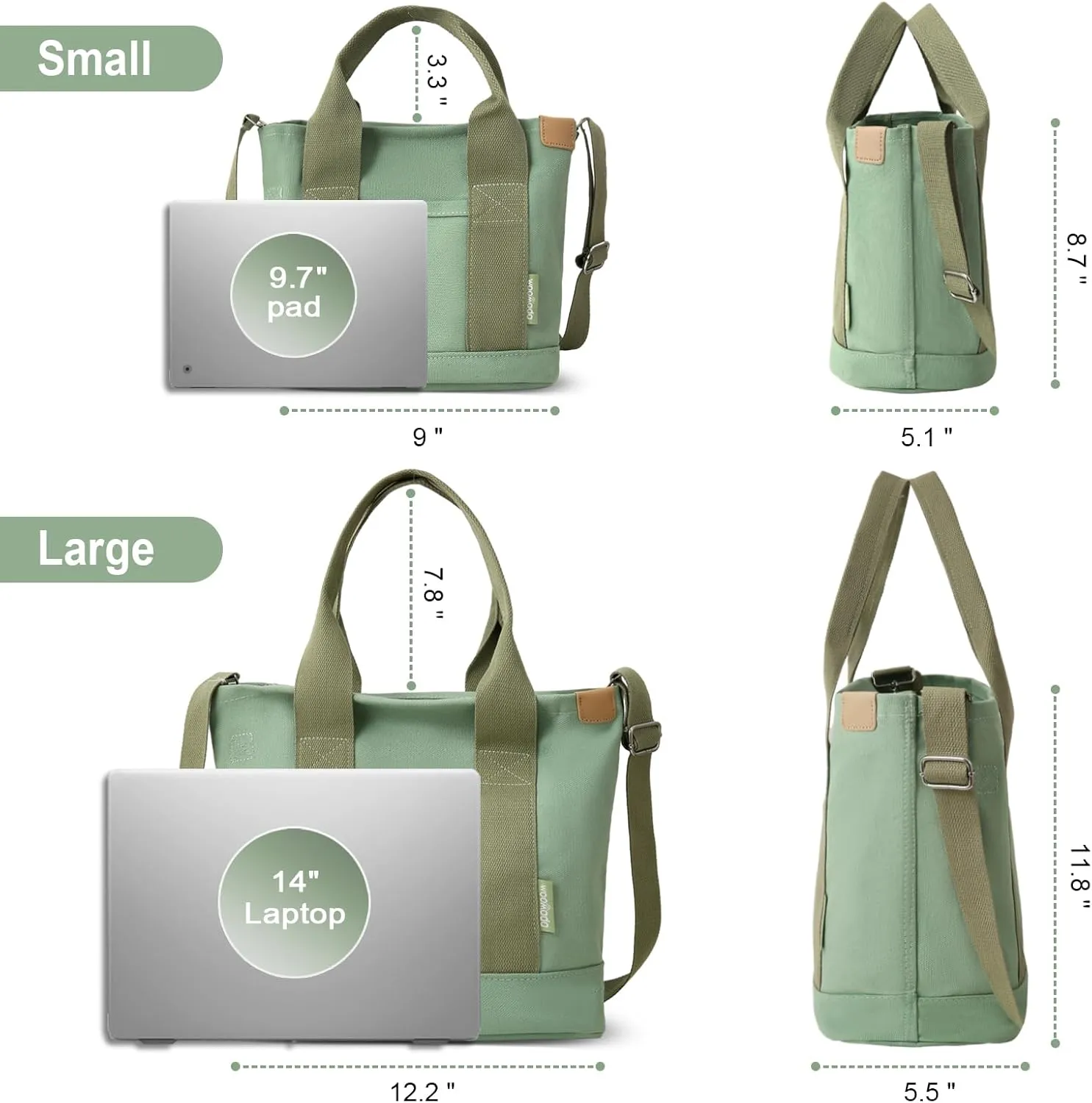 WOOMADA Canvas Tote Bag with Zipper, Small/Large Tote Bag for Women, Crossbody Bag, Hobo Bag, Messenger Bag