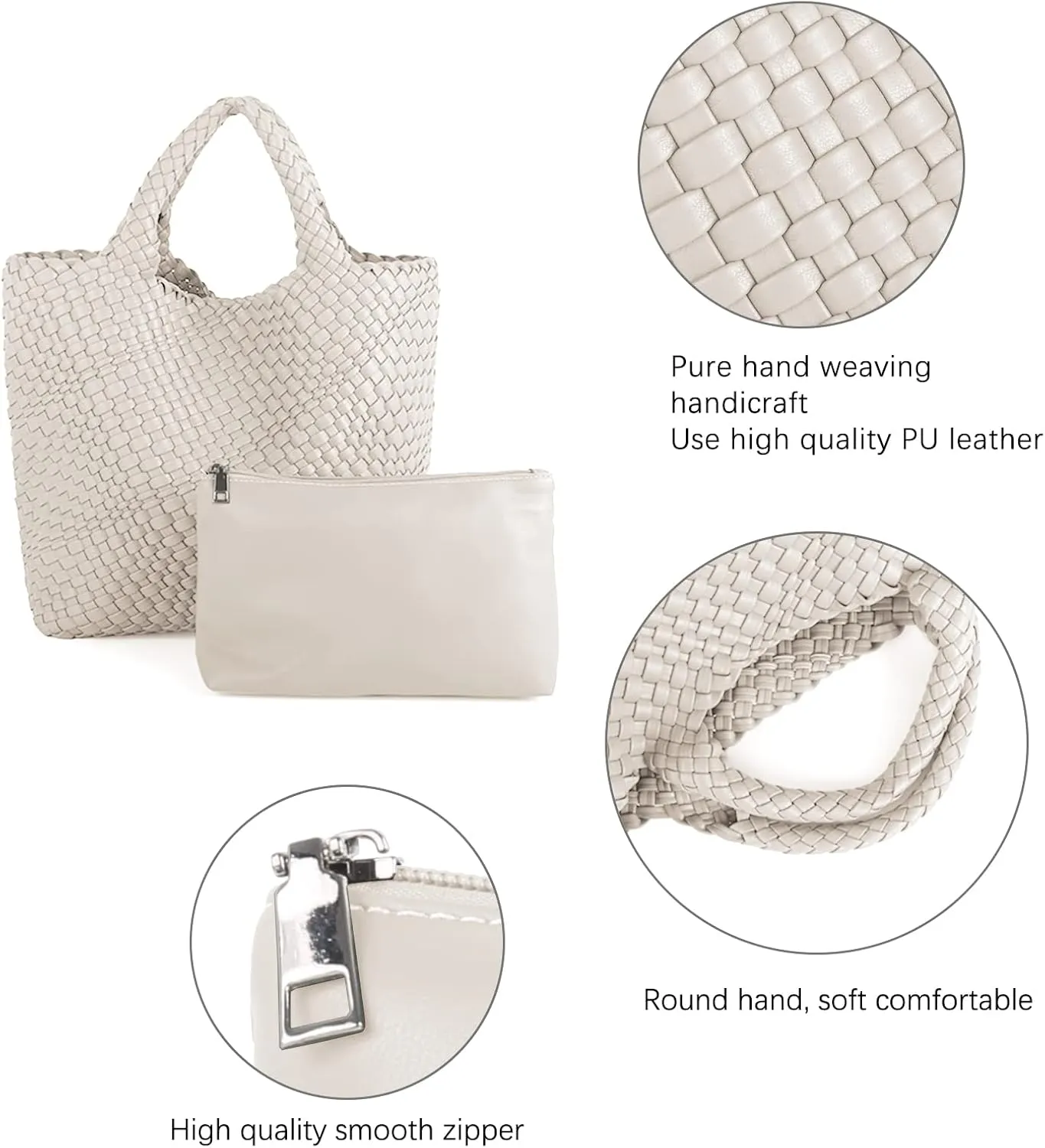 Woven Beach Tote Bag, Women Macaron Soft Leather Weave Handbag with Purse Top-handle Handbag for Work Travel