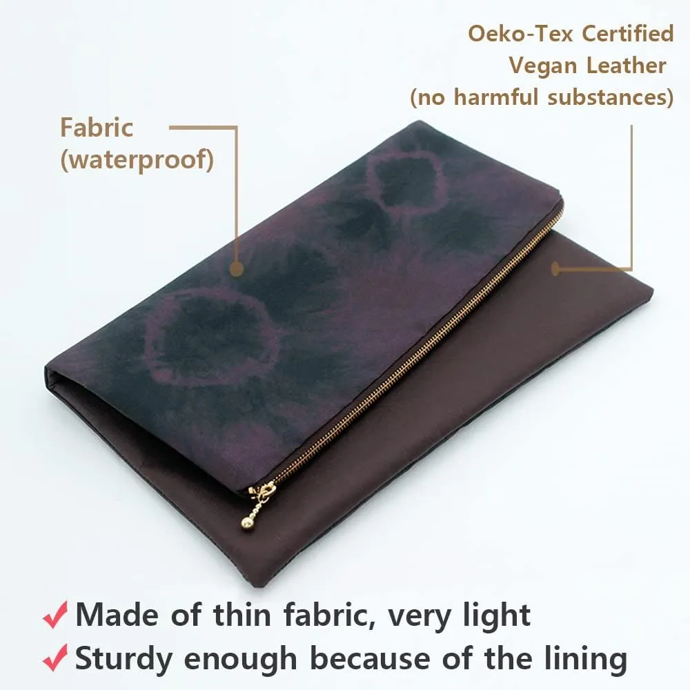 Wristlet Clutch Bag Two-Sided Fold Over Clutch For Women Tie-Dye Pattern Casual Clutch, Oeko-Tex Certified Vegan Leather