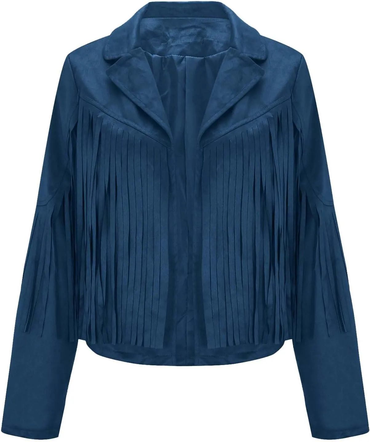 Xiaojmake Women's Fringe Jackets Faux Suede Leather Jackets Tassel Motorcycle Cropped Coats Lapel Open Front Blazer Jacket