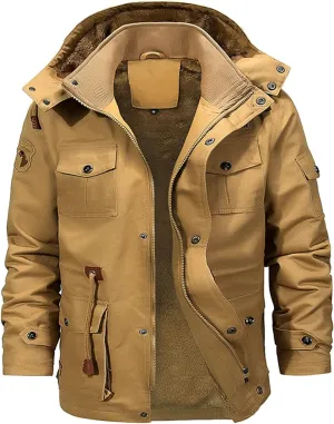 XIAXOGOOL Down Jacket Men,Men's Cargo Jacket Winter Warm Coats Fleece Lined Military Cool Jackets Cotton With Hood