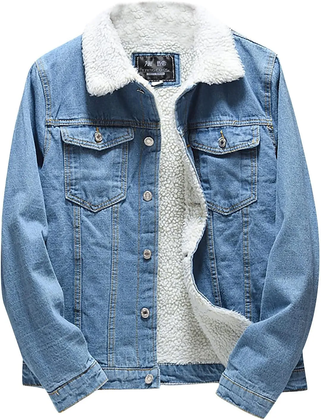 XIAXOGOOL Men's Sherpa Fleece Lined Denim Jacket Warm Winter Trucker Jacket Lapel Thicken Coat Cowboy Jean Jacket Outerwear