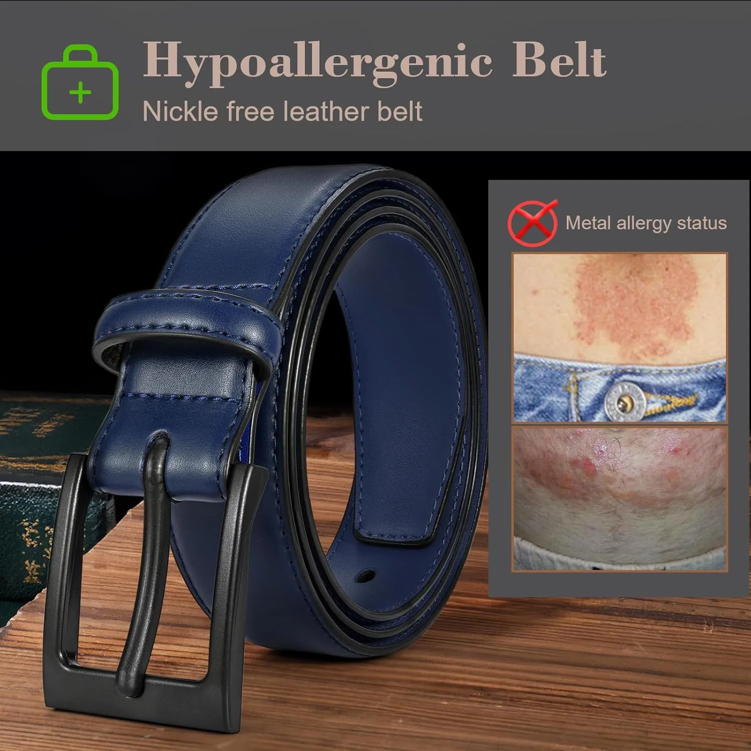 XZQTIV TSA Belt For Men Metal Free Dress Belts Hypoallergenic Leather Belt With Black Buckle Nickle Free