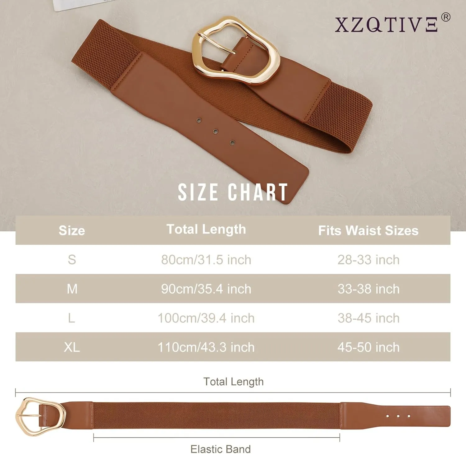 XZQTIVE Women Wide Elastic Waist Belt for Dresses Fashion Big Gold Buckle Stretchy Leather Waistband for Ladies