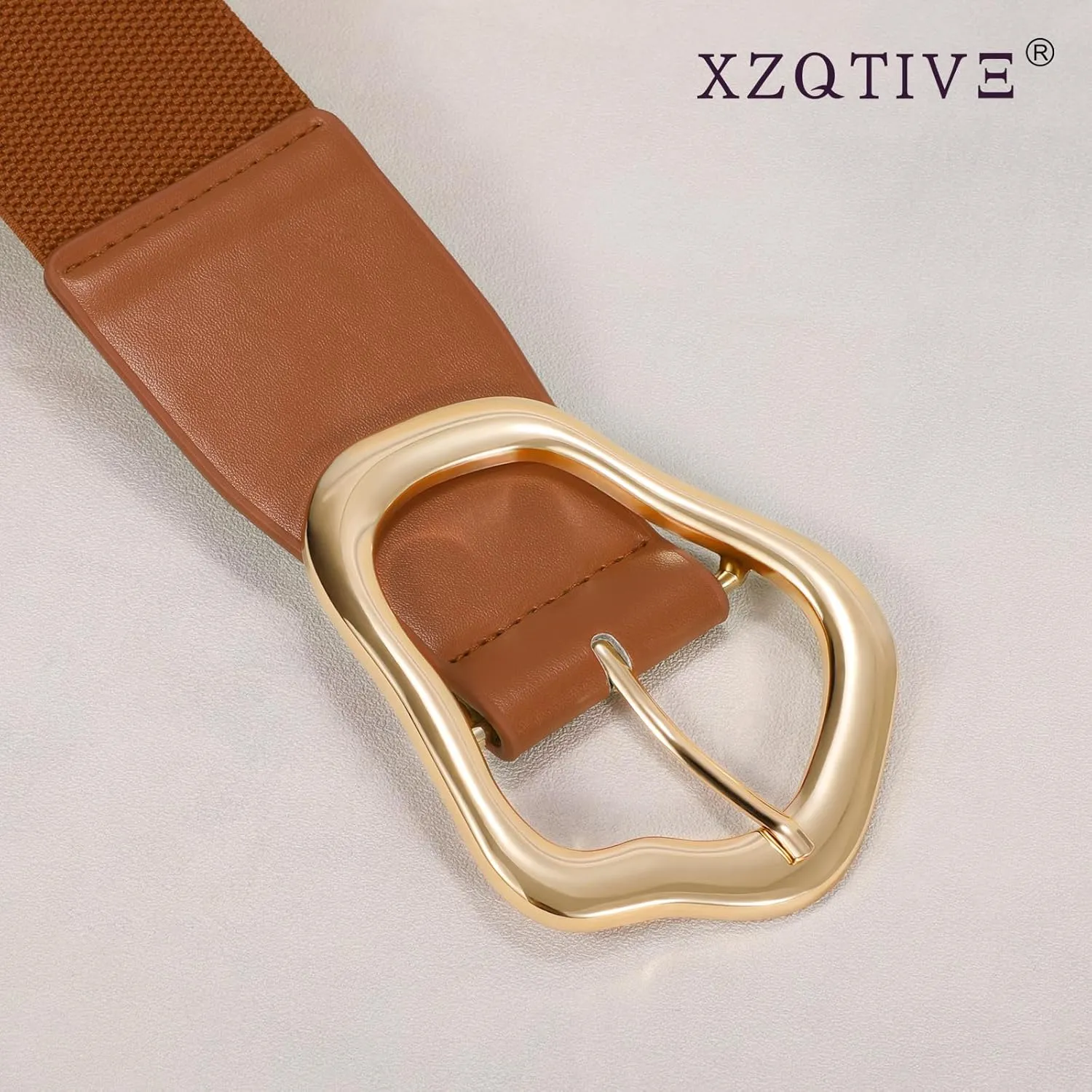 XZQTIVE Women Wide Elastic Waist Belt for Dresses Fashion Big Gold Buckle Stretchy Leather Waistband for Ladies