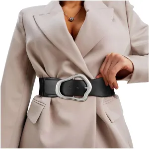 XZQTIVE Women Wide Elastic Waist Belt for Dresses Fashion Big Gold Buckle Stretchy Leather Waistband for Ladies