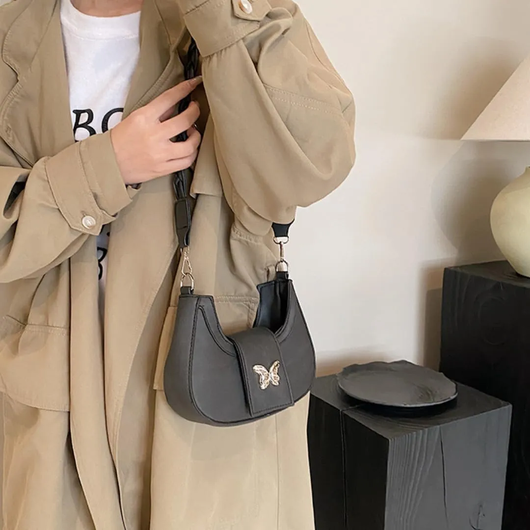 Y2K Aesthetic Shoulder Bag for Women Butterfly Punk Purse One Shoulder Crescent Dumpling Bag Small Crossbody Bagjavascript: