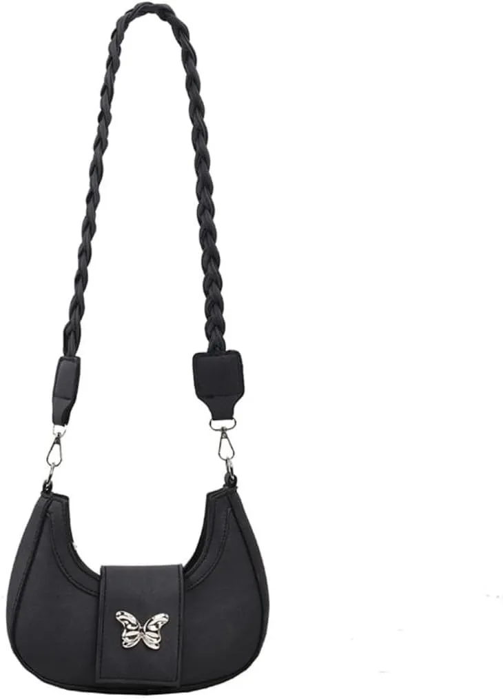 Y2K Aesthetic Shoulder Bag for Women Butterfly Punk Purse One Shoulder Crescent Dumpling Bag Small Crossbody Bagjavascript: