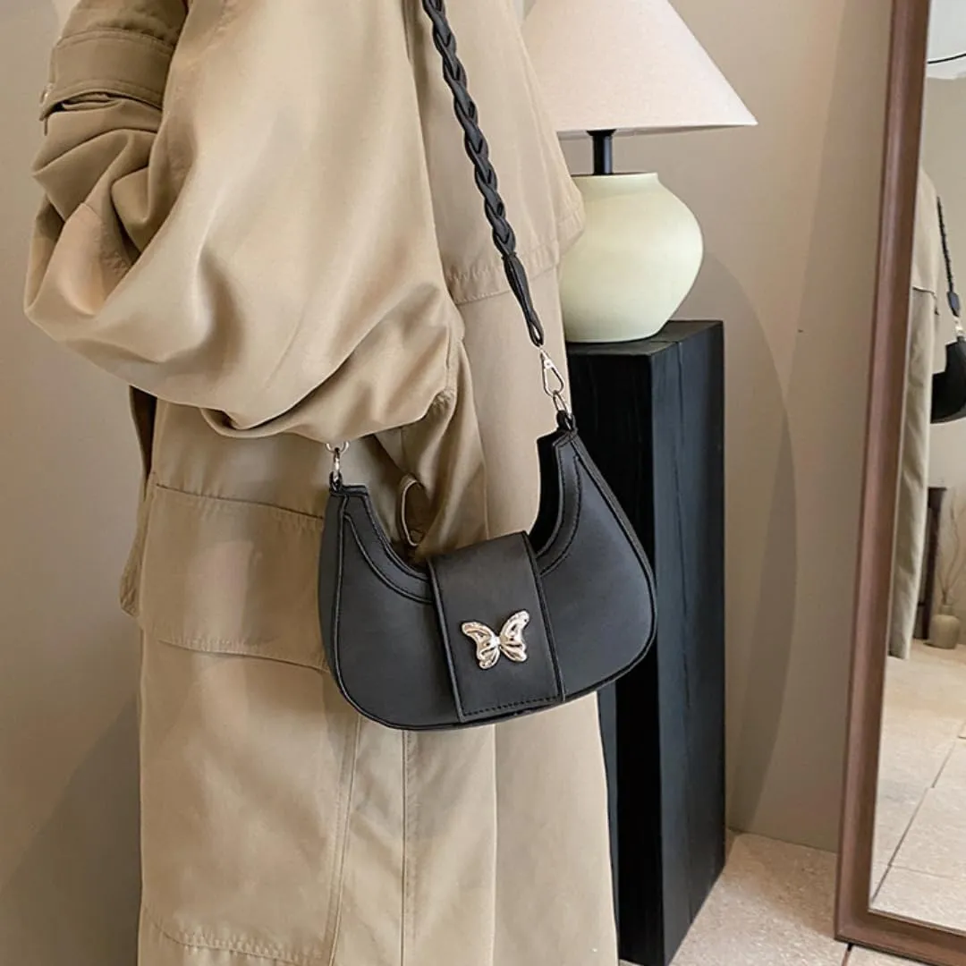 Y2K Aesthetic Shoulder Bag for Women Butterfly Punk Purse One Shoulder Crescent Dumpling Bag Small Crossbody Bagjavascript: