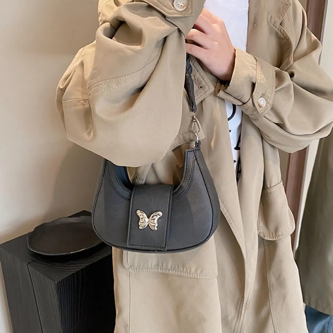 Y2K Aesthetic Shoulder Bag for Women Butterfly Punk Purse One Shoulder Crescent Dumpling Bag Small Crossbody Bagjavascript: