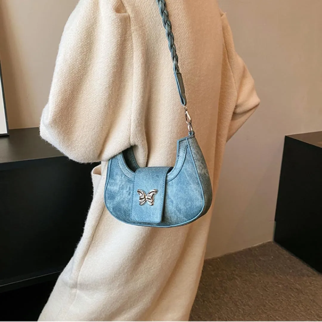 Y2K Aesthetic Shoulder Bag for Women Butterfly Punk Purse One Shoulder Crescent Dumpling Bag Small Crossbody Bagjavascript: