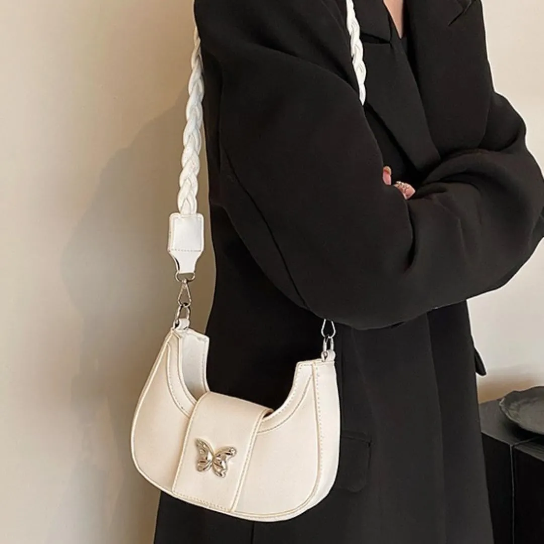 Y2K Aesthetic Shoulder Bag for Women Butterfly Punk Purse One Shoulder Crescent Dumpling Bag Small Crossbody Bagjavascript: