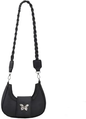 Y2K Aesthetic Shoulder Bag for Women Butterfly Punk Purse One Shoulder Crescent Dumpling Bag Small Crossbody Bagjavascript: