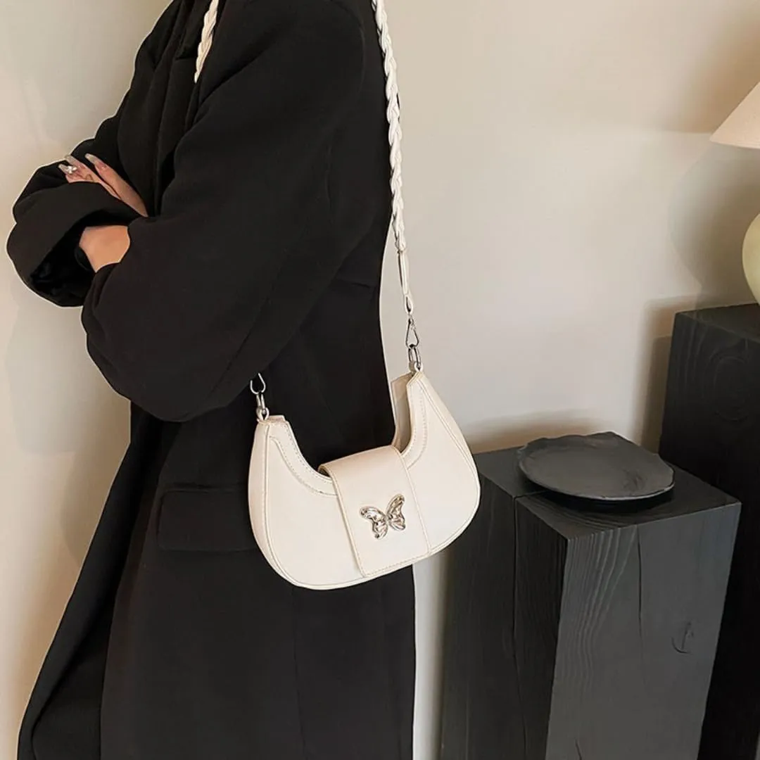 Y2K Aesthetic Shoulder Bag for Women Butterfly Punk Purse One Shoulder Crescent Dumpling Bag Small Crossbody Bagjavascript: