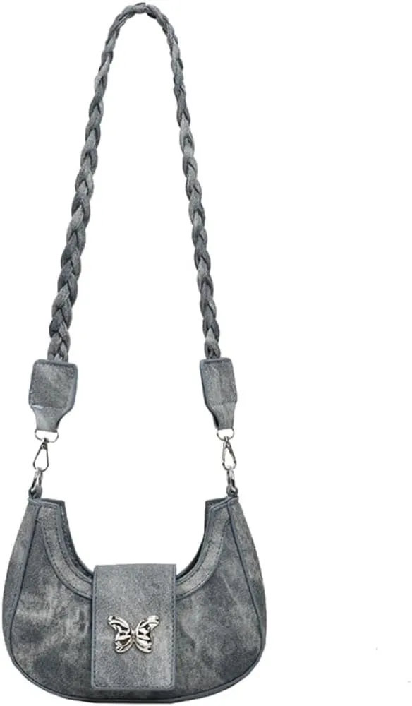 Y2K Aesthetic Shoulder Bag for Women Butterfly Punk Purse One Shoulder Crescent Dumpling Bag Small Crossbody Bagjavascript: