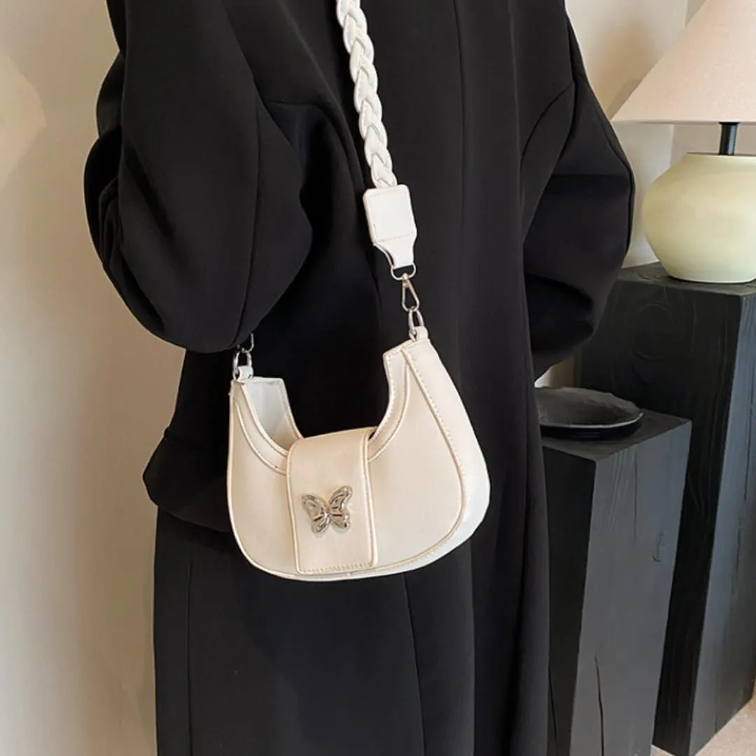 Y2K Aesthetic Shoulder Bag for Women Butterfly Punk Purse One Shoulder Crescent Dumpling Bag Small Crossbody Bagjavascript: