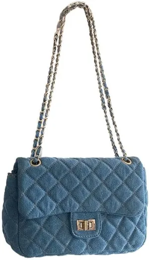 Y2k Purse Women's Small Shoulder Bag, Quilted Crossbody, Denim Wallet, Tote Bag with Chain Shoulder Strap